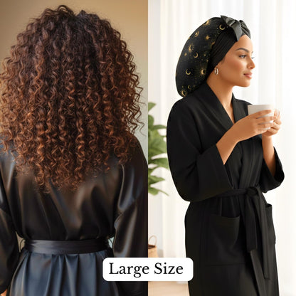 Celestial Print Reversible Stretch Tie Satin Bonnet | Small & Large Sizes - PHC