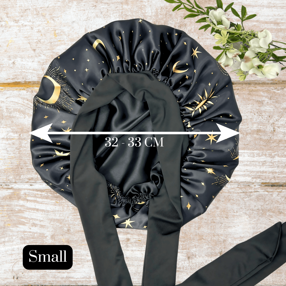 Charmeuse Silk Satin Bonnet with Adjustable Stretch Ties for All Hair Types | Comfortable Cosmic Celestial Print Satin Sleep Cap for Natural, Curly, Coily, Wavy, and Straight Hair - PHC