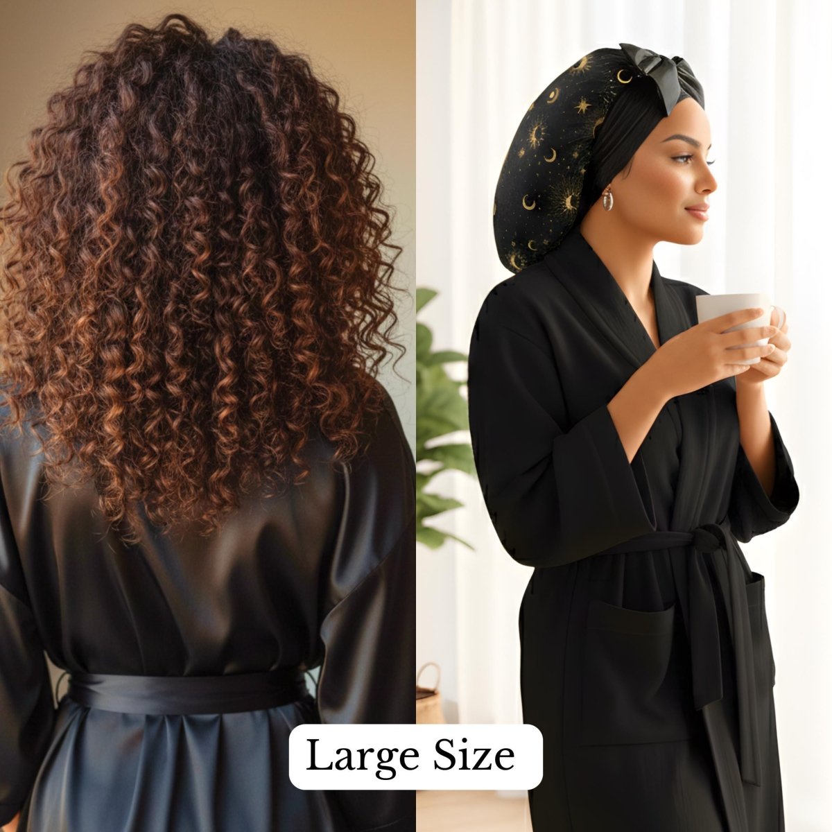 Charmeuse Silk Satin Sleep Bonnet & Scrunchie Set | Starry Night Print - PHC