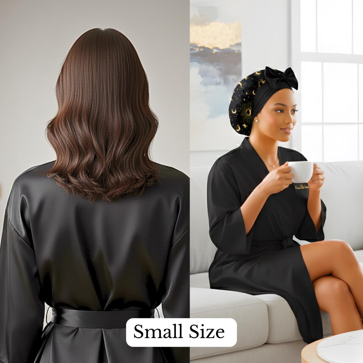 Charmeuse Silk Satin Sleep Bonnet & Scrunchie Set | Starry Night Print - PHC
