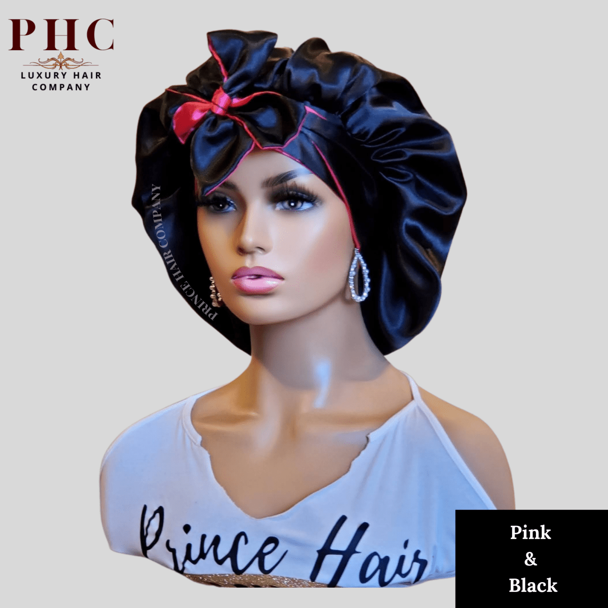 CLEARANCE - Hot Pink & Black All Satin Reversible Bonnet - PHC