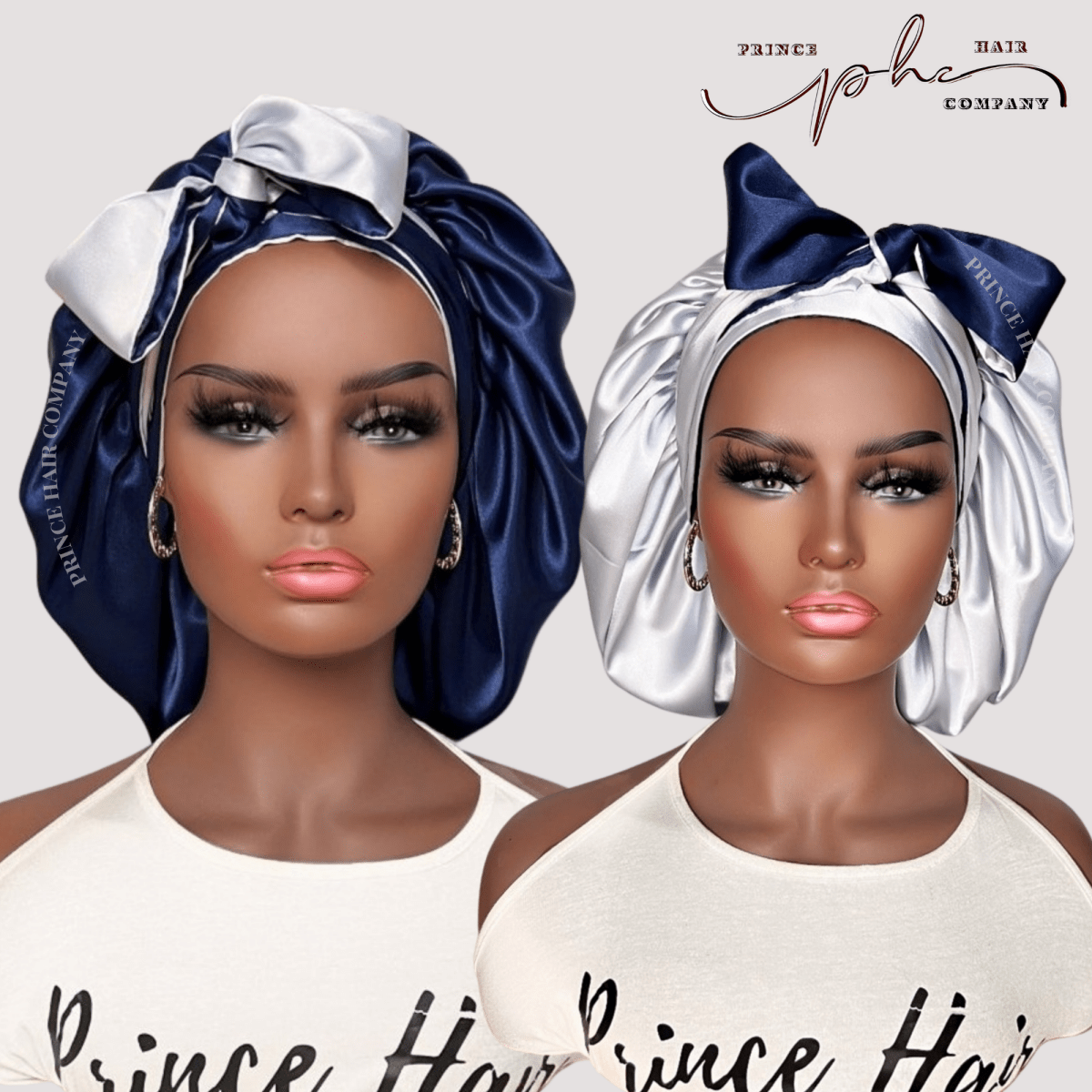 CLEARANCE - Navy Blue and Silver All Satin Reversible Bonnet - PHC