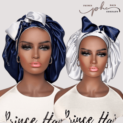 CLEARANCE - Navy Blue and Silver All Satin Reversible Bonnet - PHC