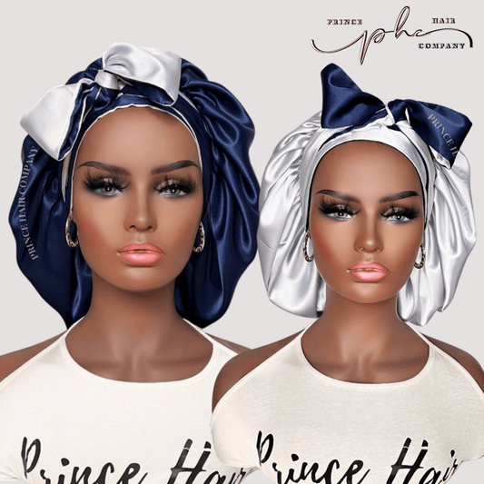 CLEARANCE - Navy Blue and Silver All Satin Reversible Bonnet - PHC