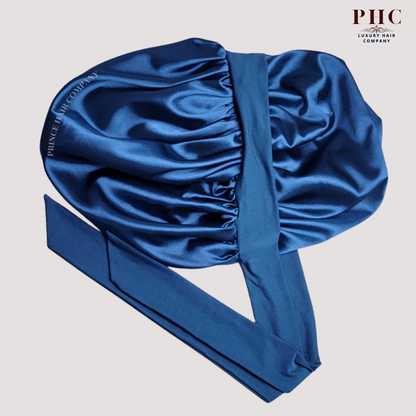 CLEARANCE Satin - Lined Stretch Tie Satin Bonnet - Midnight Blue - PHC