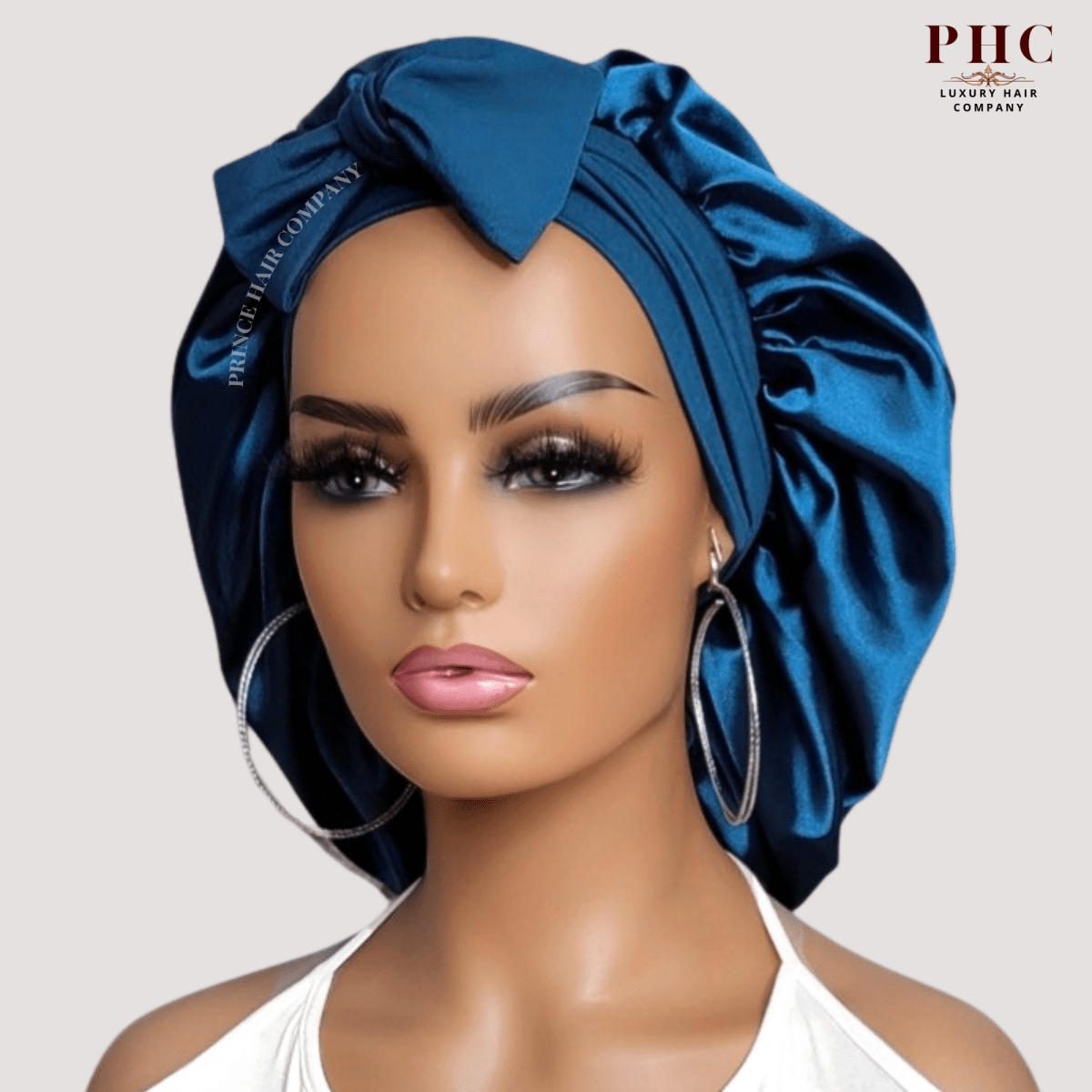 CLEARANCE Satin - Lined Stretch Tie Satin Bonnet - Midnight Blue - PHC