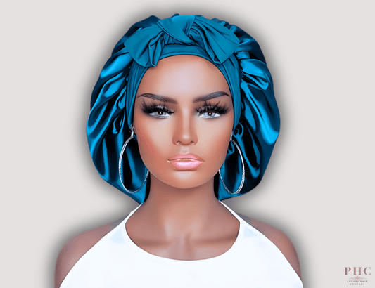 CLEARANCE - Satin - Lined Stretch Tie Satin Bonnet - Peacock Blue - PHC