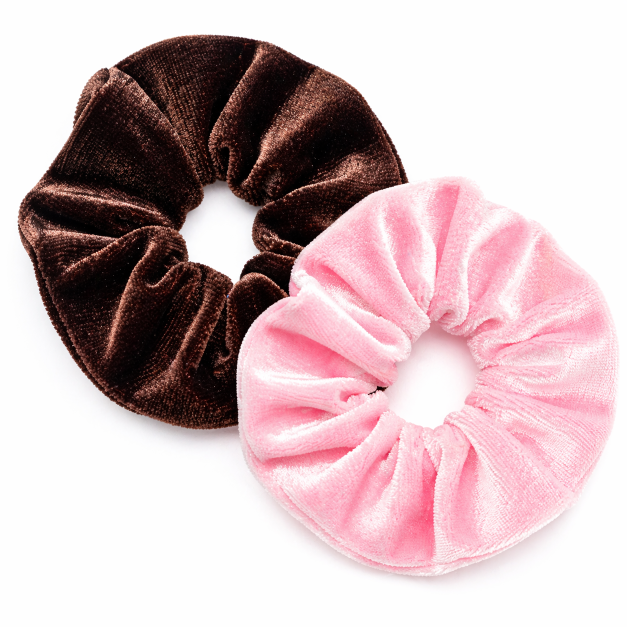 Cocoa 2-piece velvet scrunchie set in chocolate brown and pastel pink