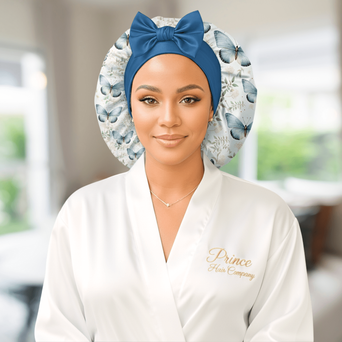 Cute Satin Hair Bonnet That Stays On All Night – Adjustable Handmade Charmeuse Silk Satin Sleep Cap for Ultimate Hair Protection - Floral Butterfly - PHC