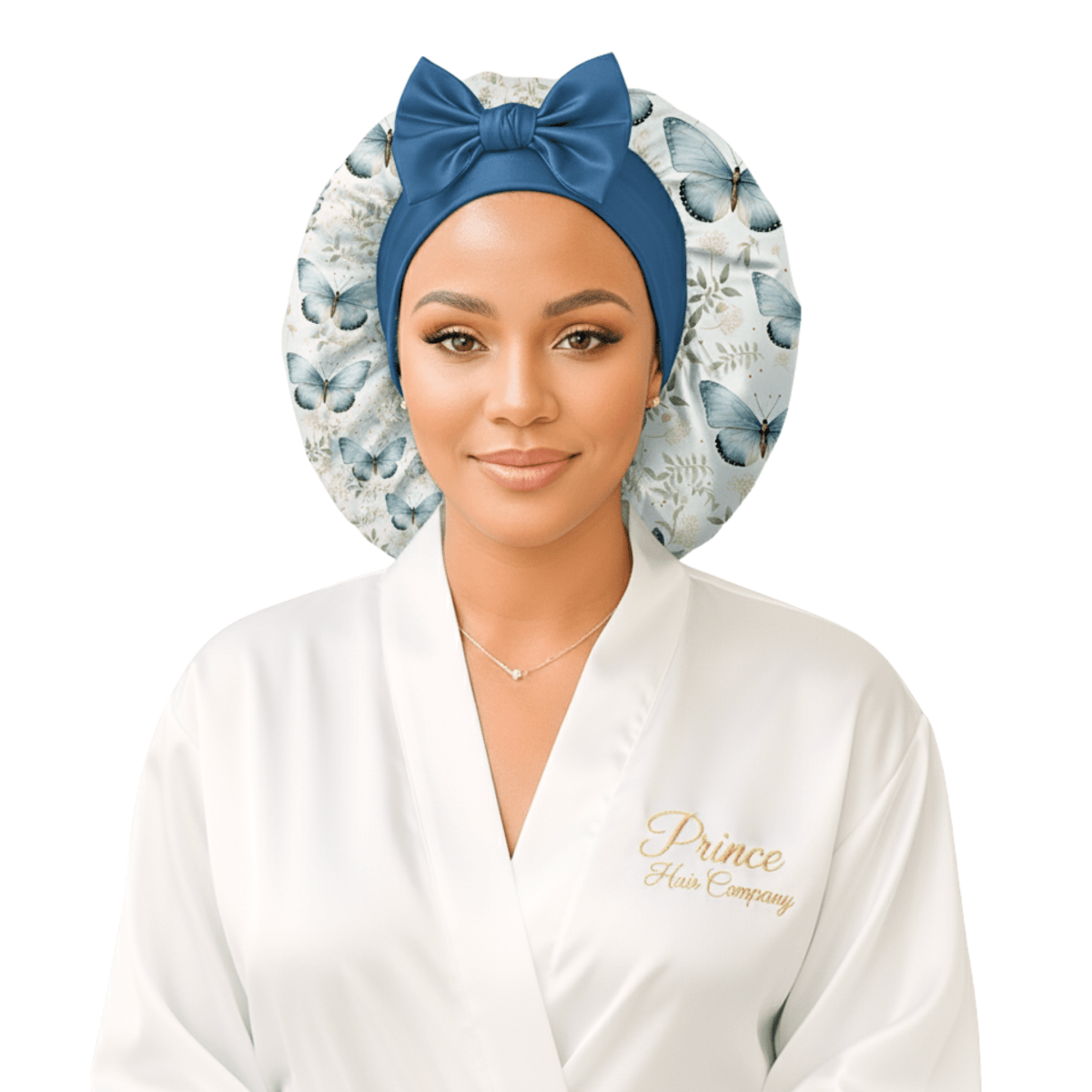 Cute Satin Hair Bonnet That Stays On All Night – Adjustable Handmade Charmeuse Silk Satin Sleep Cap for Ultimate Hair Protection - Floral Butterfly - PHC