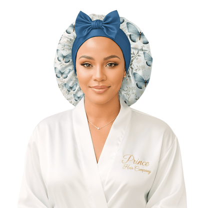 Cute Satin Hair Bonnet That Stays On All Night – Adjustable Handmade Charmeuse Silk Satin Sleep Cap for Ultimate Hair Protection - Floral Butterfly - PHC