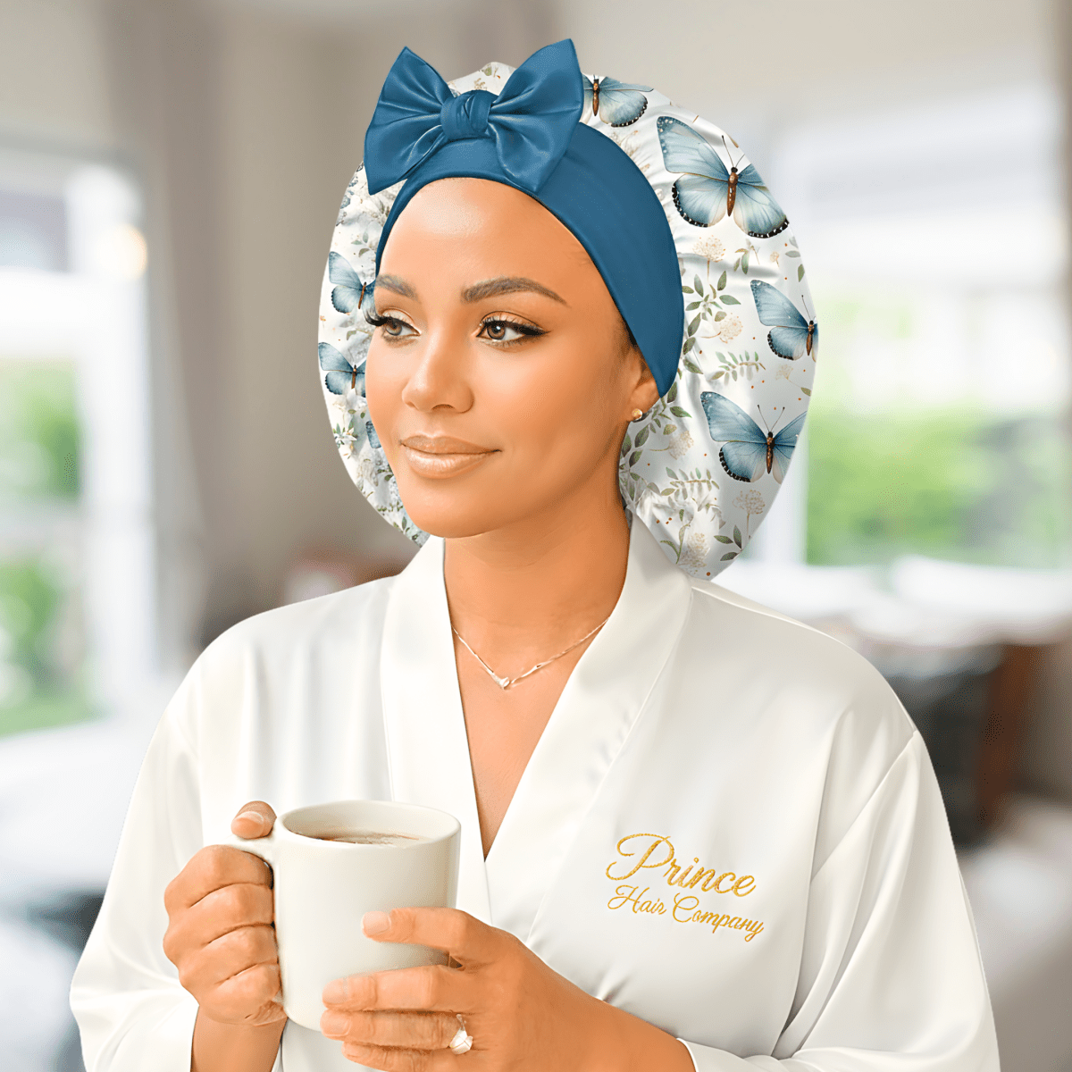 Cute Satin Hair Bonnet That Stays On All Night – Adjustable Handmade Charmeuse Silk Satin Sleep Cap for Ultimate Hair Protection - Floral Butterfly - PHC