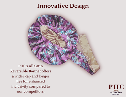 Deep Mauve Flower & Bronze All Satin Reversible Bonnet - PHC