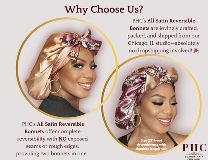 Deep Mauve Flower & Bronze All Satin Reversible Bonnet - PHC