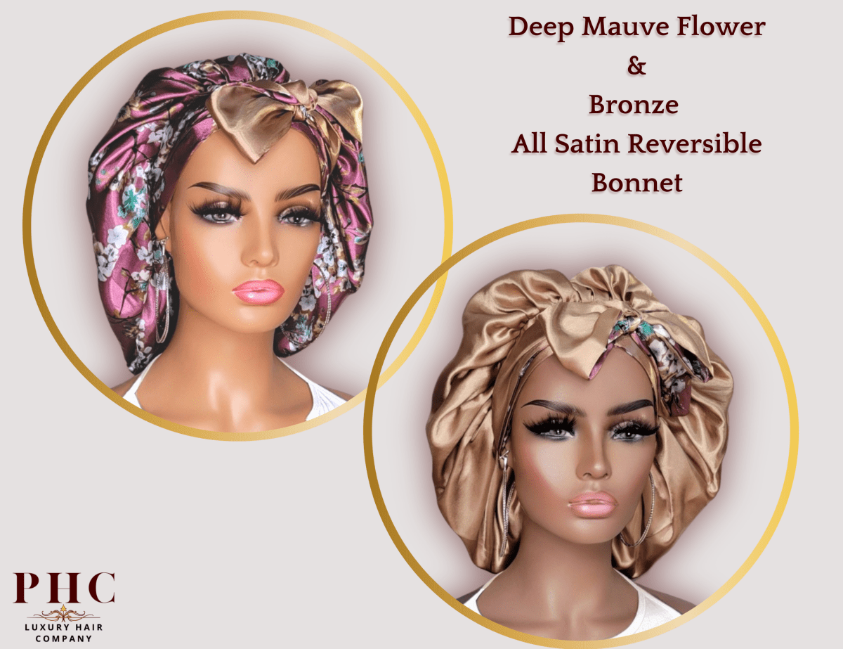 Deep Mauve Flower & Bronze All Satin Reversible Bonnet - PHC