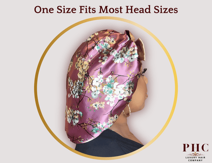 Deep Mauve Flower & Bronze All Satin Reversible Bonnet - PHC