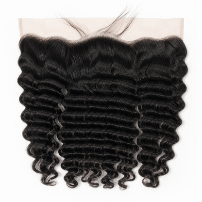 Deep Wave 13x4 Swiss lace frontal in natural black virgin human hair