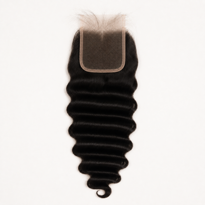 Deep Wave 4x4 Swiss lace closure in natural black virgin human hair