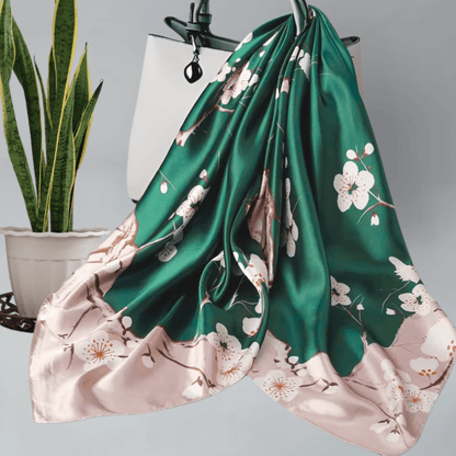 Elegant Floral Satin Scarf – Luxurious & Versatile Square Wrap - PHC