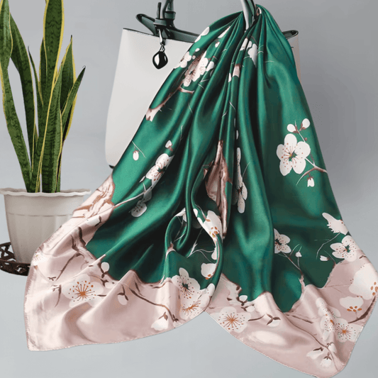 Elegant Floral Satin Scarf – Luxurious & Versatile Square Wrap - PHC