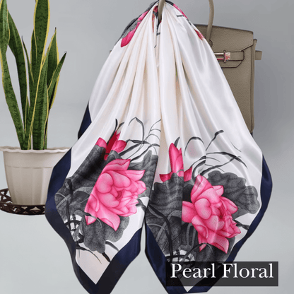 Elegant Floral Satin Scarf – Luxurious & Versatile Square Wrap - PHC