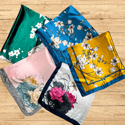 Elegant Floral Satin Scarf – Luxurious & Versatile Square Wrap - PHC