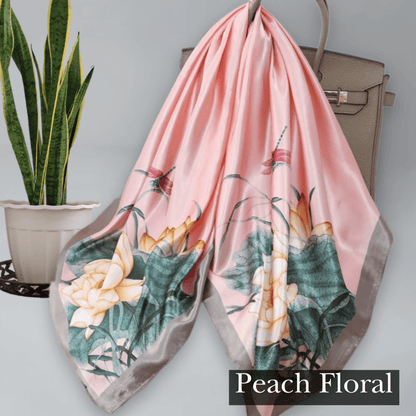 Elegant Floral Satin Scarf – Luxurious & Versatile Square Wrap - PHC