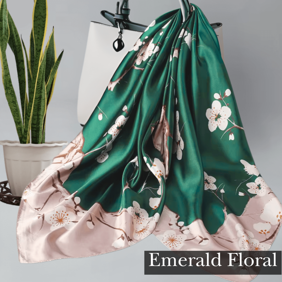 Elegant Floral Satin Scarf – Luxurious & Versatile Square Wrap - PHC