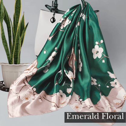 Elegant Floral Satin Scarf – Luxurious & Versatile Square Wrap - PHC