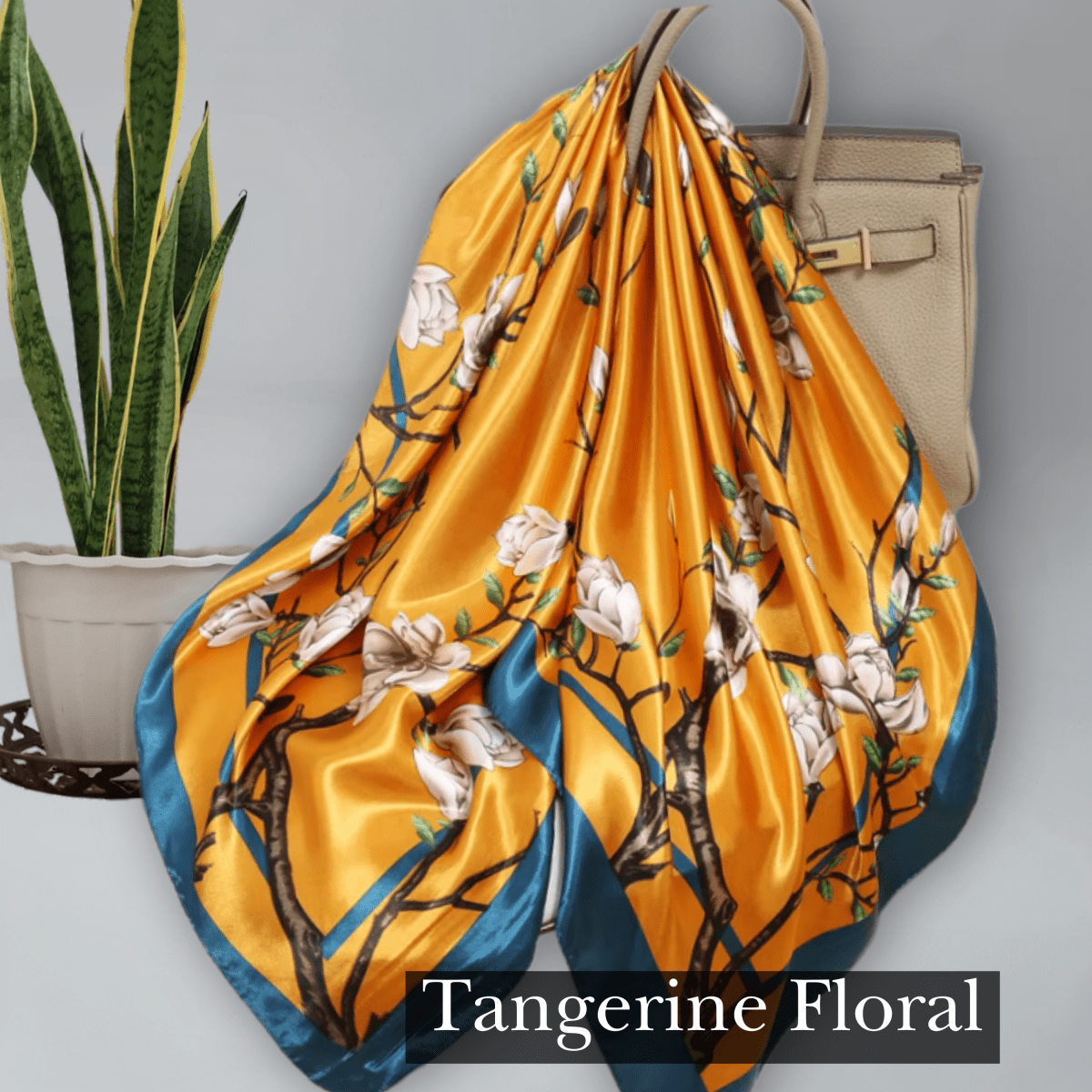 Elegant Floral Satin Scarf – Luxurious & Versatile Square Wrap - PHC