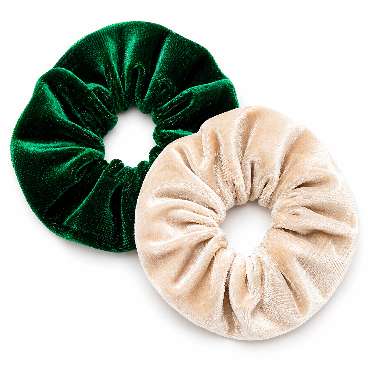 Eden 2-piece velvet scrunchie set in emerald green and champagne