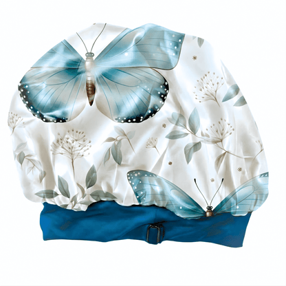 Floral Butterfly Print No Tie Wide Band Satin Sleep Bonnet - PHC