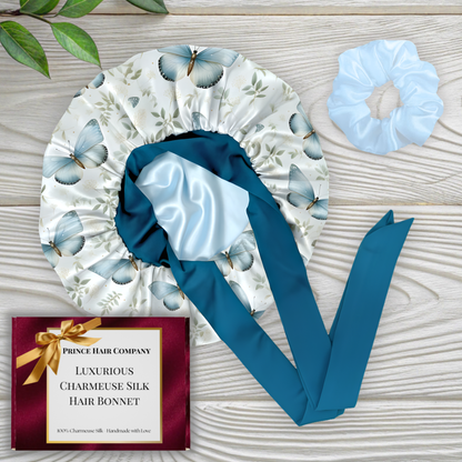 Gift Wrapped Silk Satin Sleep Bonnet & Scrunchie Set | Charmeuse Print | Adjustable Stretch Tie | Handmade in USA