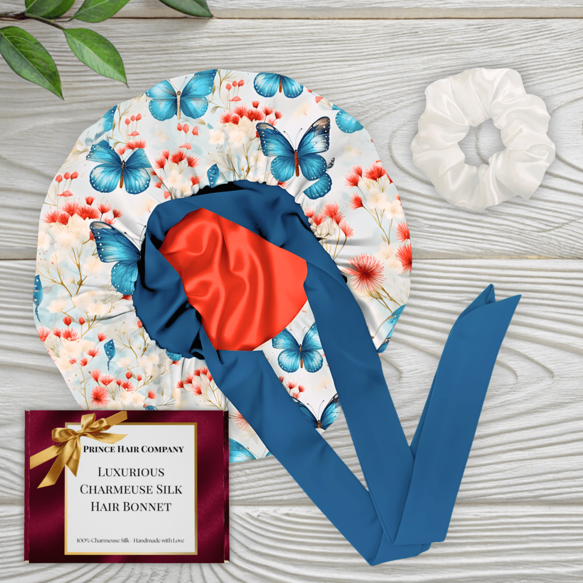 Gift Wrapped Silk Satin Sleep Bonnet & Scrunchie Set | Charmeuse Print | Adjustable Stretch Tie | Handmade in USA - PHC