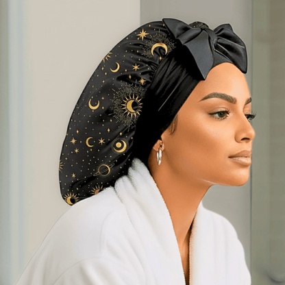 Gift Wrapped Silk Satin Sleep Bonnet & Scrunchie Set | Charmeuse Print | Adjustable Stretch Tie | Handmade in USA - PHC