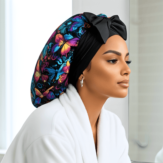 Gift Wrapped Silk Satin Sleep Bonnet & Scrunchie Set | Charmeuse Print | Adjustable Stretch Tie | Handmade in USA - PHC