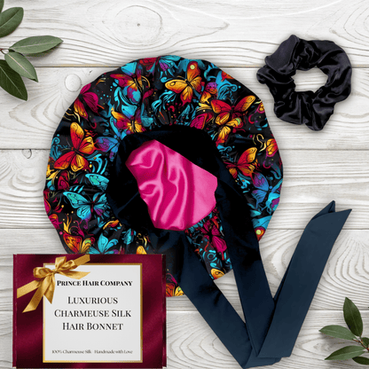 Gift Wrapped Silk Satin Sleep Bonnet & Scrunchie Set | Charmeuse Print | Adjustable Stretch Tie | Handmade in USA - PHC