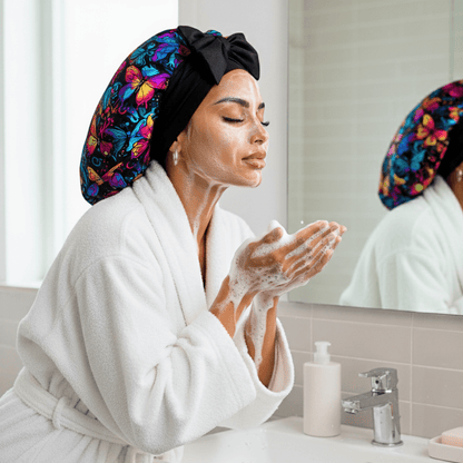 Gift Wrapped Silk Satin Sleep Bonnet & Scrunchie Set | Charmeuse Print | Adjustable Stretch Tie | Handmade in USA - PHC