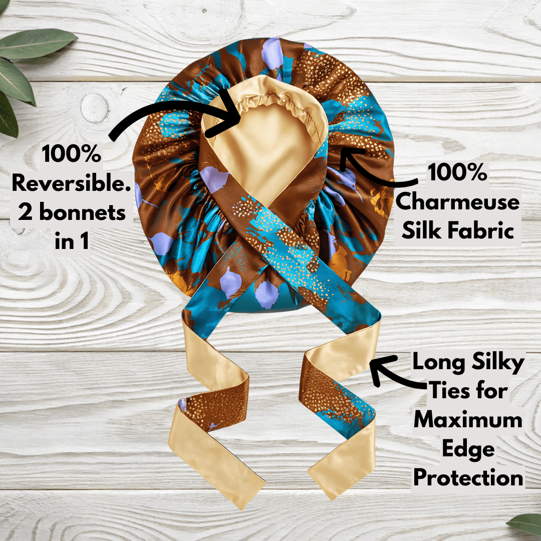 Gold and Brown Ankara Print All Satin Reversible Bonnet - PHC