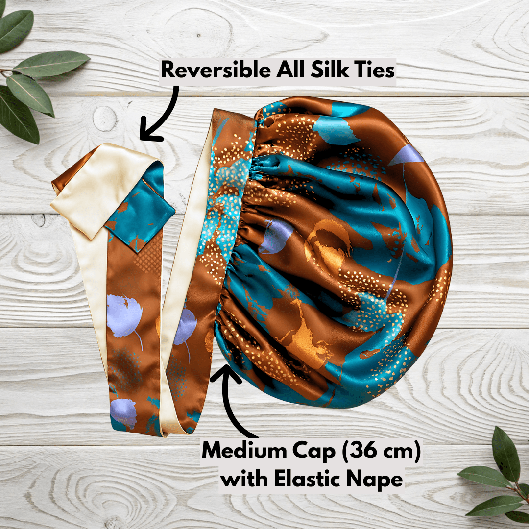 Gold and Brown Ankara Print All Satin Reversible Bonnet - PHC