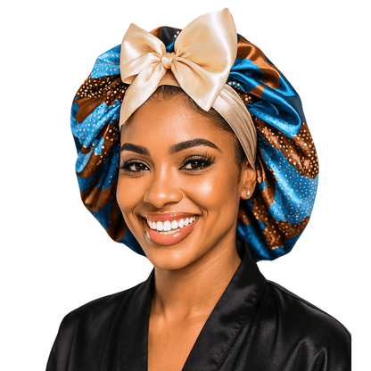 Gold and Brown Ankara Print All Satin Reversible Bonnet - PHC