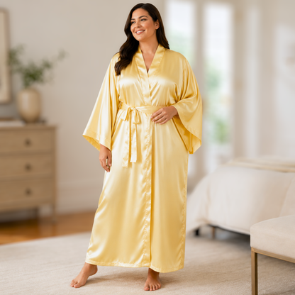 Satin Serenity Batwing Robe | Long Satin Kimono with Pockets