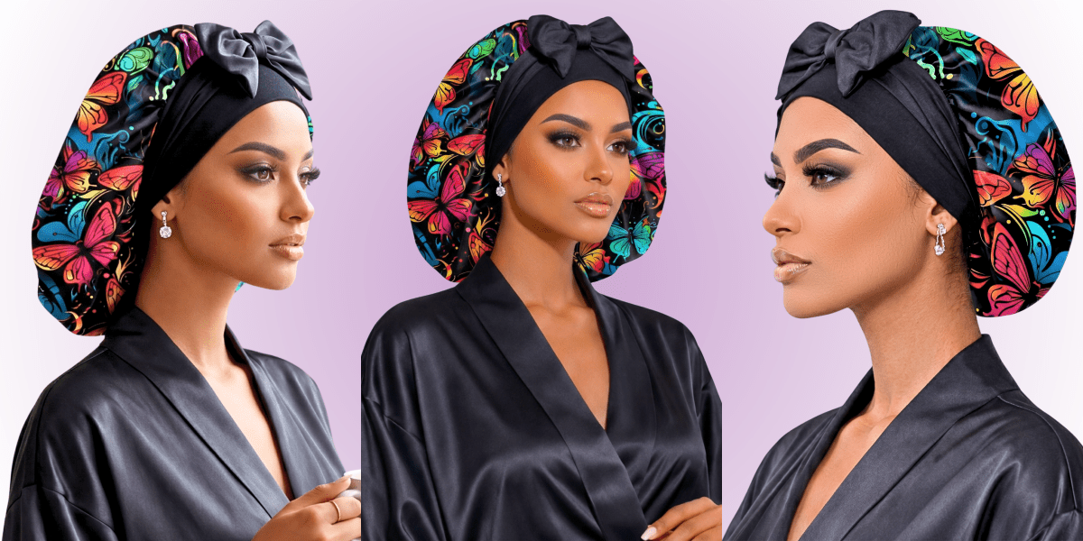 Graffiti Butterfly Silk Blend Satin Bonnet for Sleeping - PHC