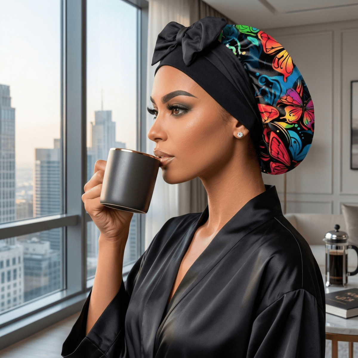 Graffiti Butterfly Silk Blend Satin Bonnet for Sleeping - PHC