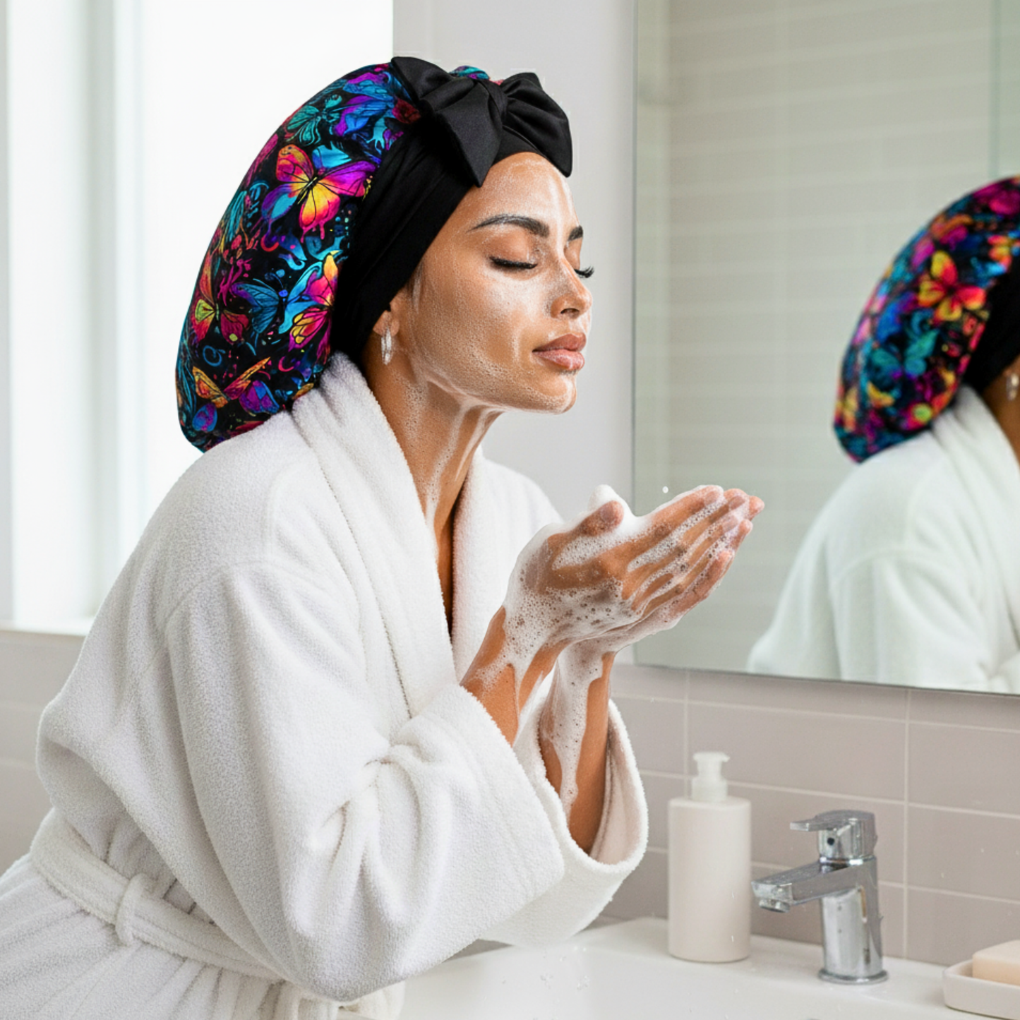 Gift Wrapped Silk Satin Sleep Bonnet & Scrunchie Set | Charmeuse Print | Adjustable Stretch Tie | Handmade in USA