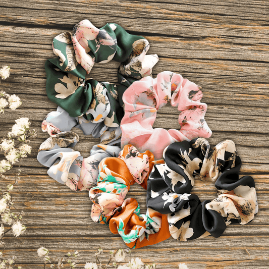 Handmade Floral Satin Scrunchie for Damage - Free Hair Styling - Small Size - PHC