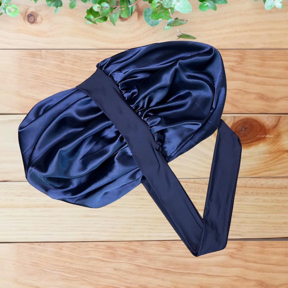 Handmade Navy Blue Satin Hair Bonnet: Adjustable Sleep Cap - PHC