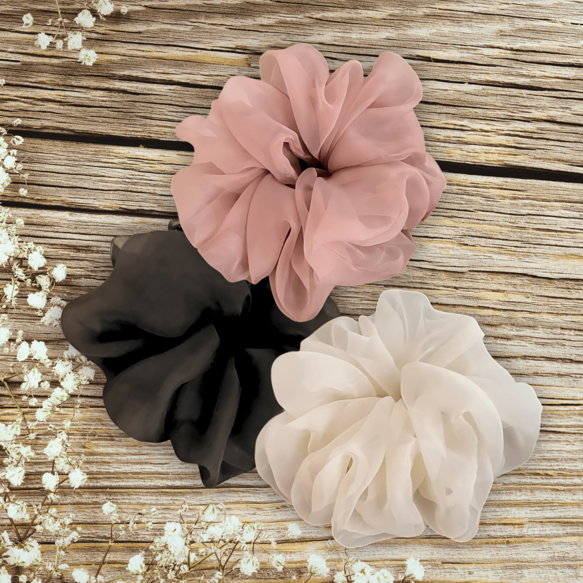 Handmade Sheer Chiffon Scrunchie, Elegant and Voluminous Hair Accessories For All Hair Types - PHC