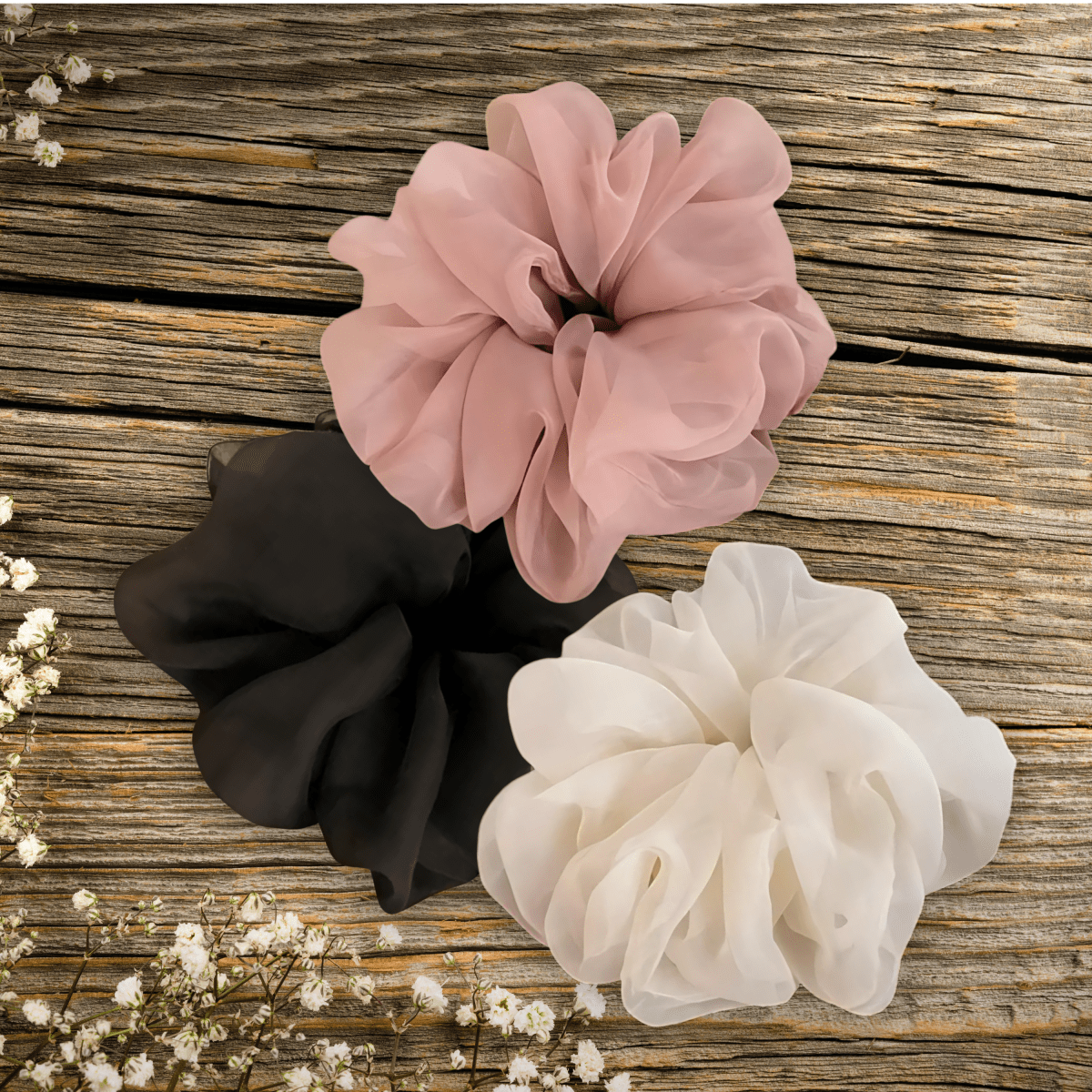 Handmade Sheer Chiffon Scrunchie, Elegant and Voluminous Hair Accessories For All Hair Types - PHC
