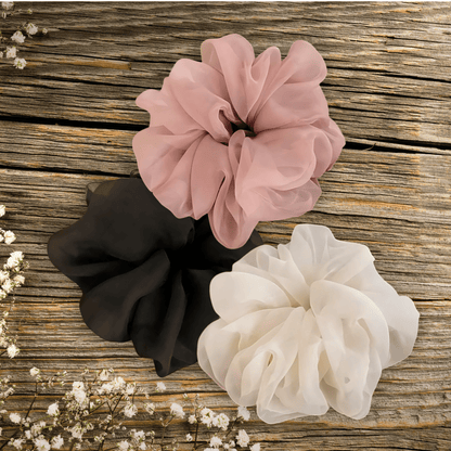 Handmade Sheer Chiffon Scrunchie, Elegant and Voluminous Hair Accessories For All Hair Types - PHC
